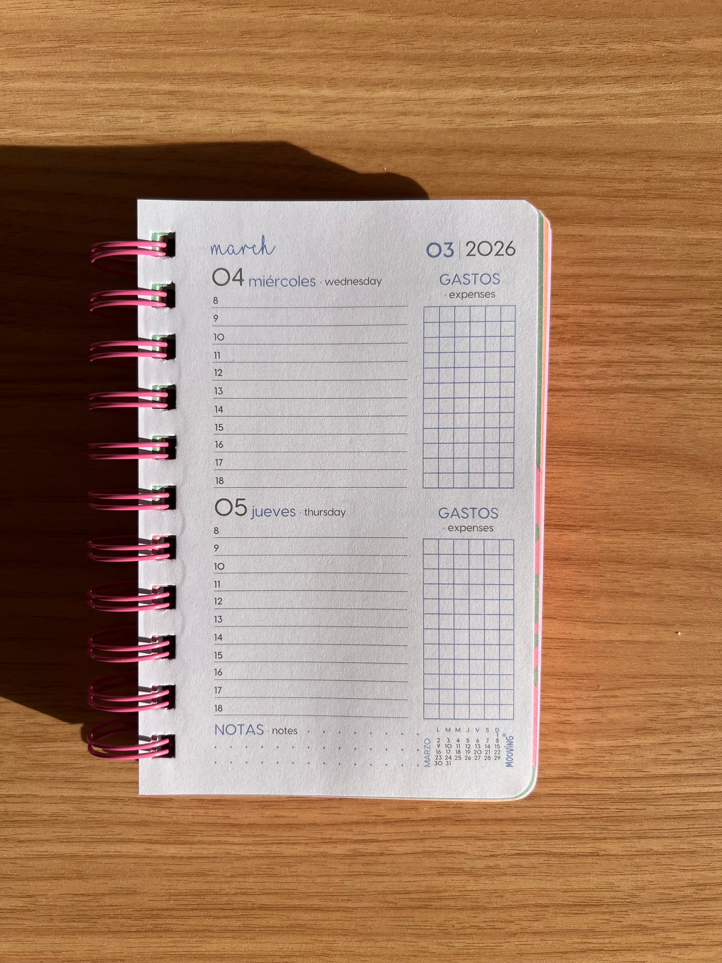 Agenda 2026 Pastel 2 días por pagína - Mooving